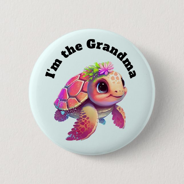I'm the Grandma - Pink Sea Turtle Whimsical & Cute 6 Cm Round Badge (Front)