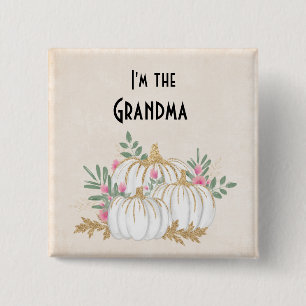I'm the grandma White and Gold Pumpkins Watercolor 15 Cm Square Badge