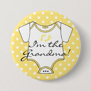 I'm The Grandma Yellow and White Polka Dots Baby 7.5 Cm Round Badge