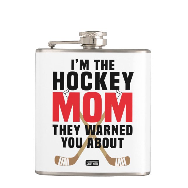 I'm the Hockey Mum They Warned You About Red Hip Flask (Front)