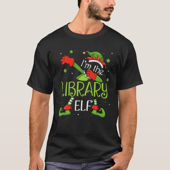 I'm The Library Elf Dabbing Santa Claus Xmas T-Shirt (Front)
