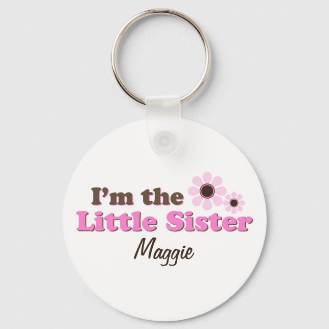 I'm The Little Sister Mod Flowers Personalised Key Ring (Front)