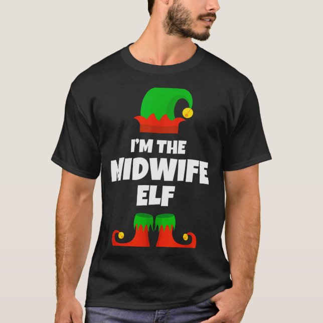 I'm The Midwife Elf Family Pajama Christmas Funny  T-Shirt (Front)