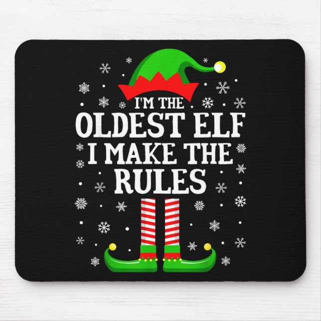 I'm The Oldest Elf Funny Christmas Family Matching Mouse Mat (Front)