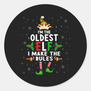 I'm The Oldest Elf Xmas Elf Sibling Cousin Matchin Classic Round Sticker