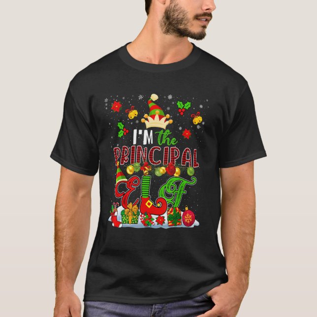 I'm The Principal Elf Xmas Plaid Elf Costume  Fami T-Shirt (Front)