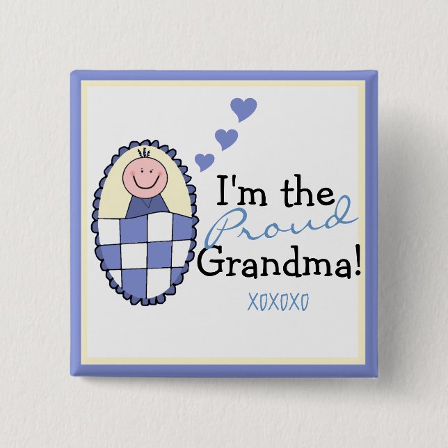 I'm The Proud Grandma-Blue 15 Cm Square Badge (Front)