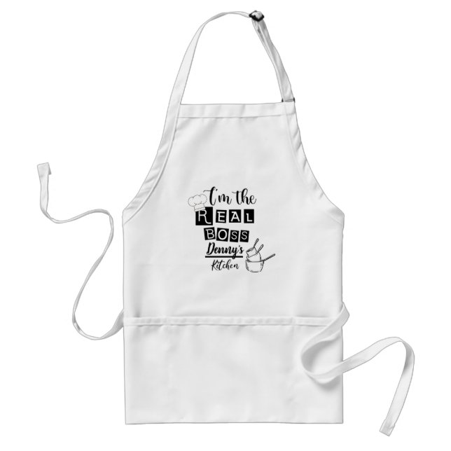 I'm The Real Boss Name Kitchen Black Text Modern Standard Apron (Front)