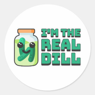 I'm The Real Dill! Cute and punny pickle cartoon Classic Round Sticker
