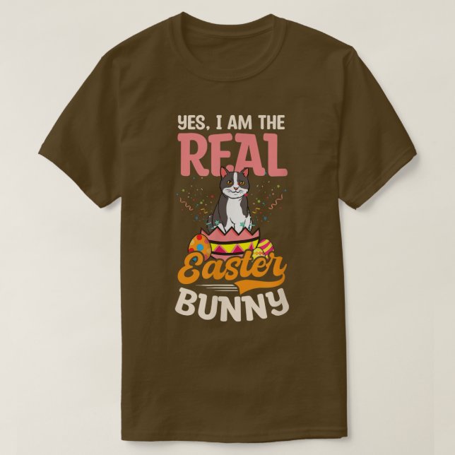I'm The Real Easter Bunny Design Easter Cat  T-Shirt (Design Front)