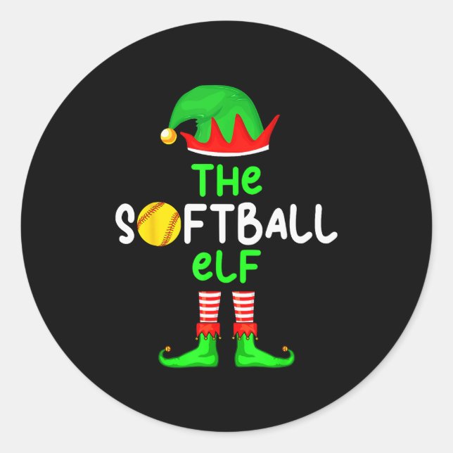 I'm The Softball Elf Christmas Family Matching Paj Classic Round Sticker (Front)