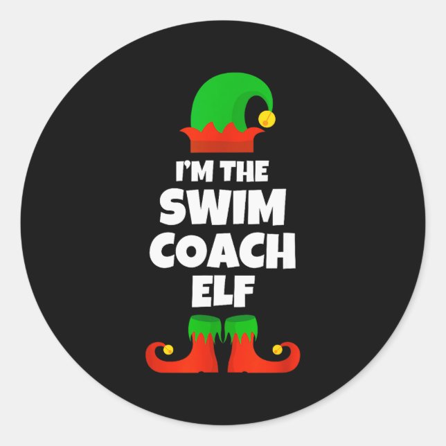 I'm The Swim Coach Elf Family Pajama Christmas Fun Classic Round Sticker (Front)