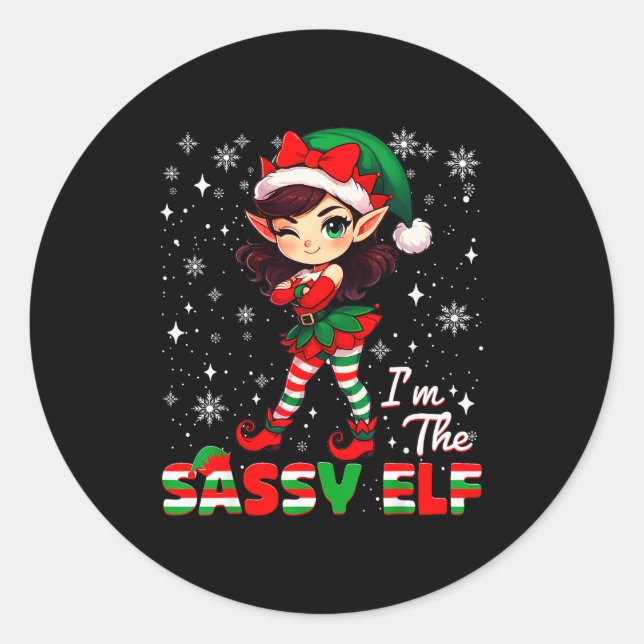 Im The Sy Elf Cute Snowflake Christmas Xmas Girl W Classic Round Sticker (Front)