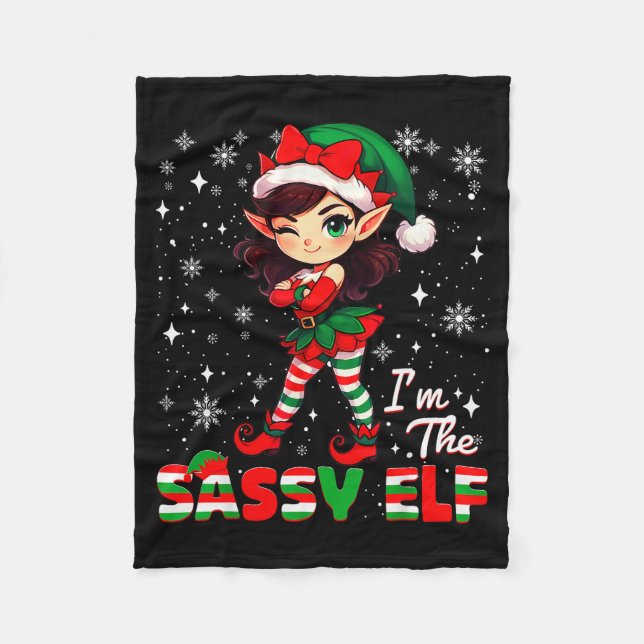 Im The Sy Elf Cute Snowflake Christmas Xmas Girl W Fleece Blanket (Front)