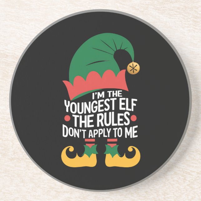 I'm The Youngest Elf Matching Family Christmas Coaster (Front)