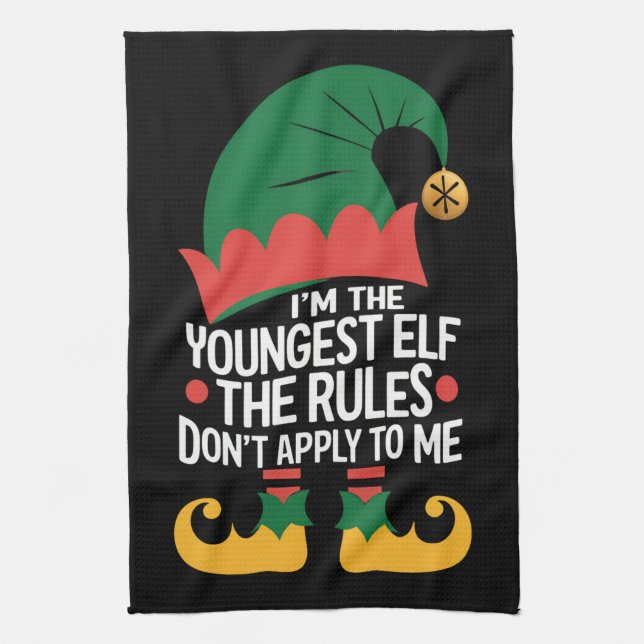 I'm The Youngest Elf Matching Family Christmas Tea Towel (Vertical)