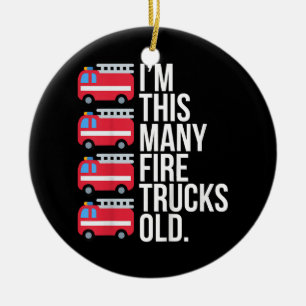 Im This Many Fire Trucks Old T-Shirt Four Year Old Ceramic Tree Decoration