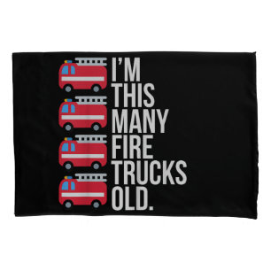 Im This Many Fire Trucks Old T-Shirt Four Year Old Pillowcase