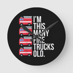Im This Many Fire Trucks Old T-Shirt Four Year Old Round Clock