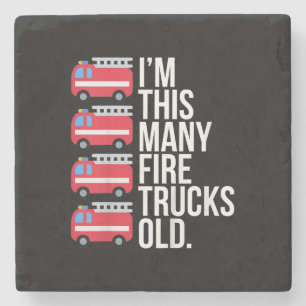 Im This Many Fire Trucks Old T-Shirt Four Year Old Stone Coaster