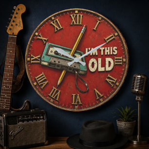 I'm This Old Funny Retro Cassette Vintage 80s 90s  Large Clock