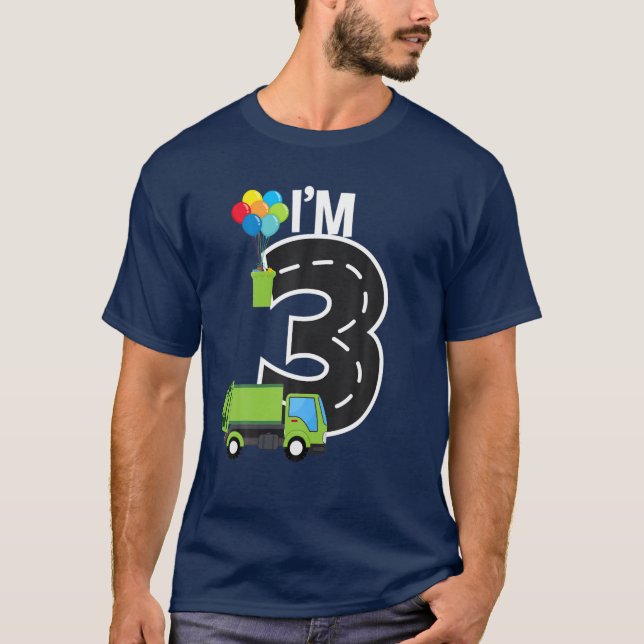 I'm Three 3 Year Old Birthday Boy Garbage Truck To T-Shirt (Front)