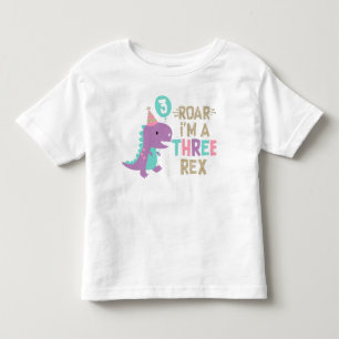 I'm Three Rex Girl Pink Dinosaur Faux Glitter Toddler T-Shirt