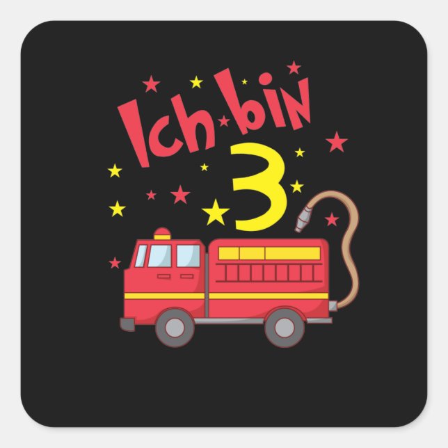 I'm three years old firefighter's birthday square sticker (Front)