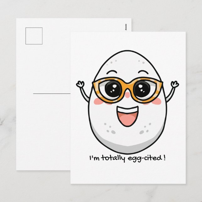 I'm Totally Egg-cited cheerful egg wearing glasses Holiday Postcard (Front/Back)