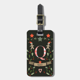 I'm travelling for Christmas monogram "Q" with nam Luggage Tag