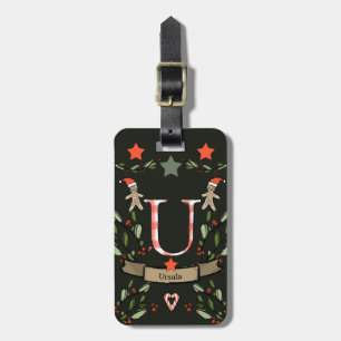 I'm travelling for Christmas monogram "U" with nam Luggage Tag