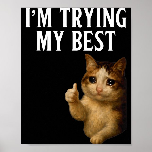 I'm Trying My Funny Crying Cat Meme Men Women Kids Poster (Front)