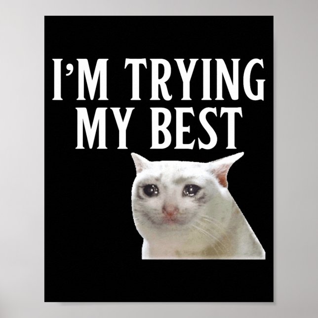 I'm Trying My Funny Crying Cat Meme Men Women Kids Poster (Front)