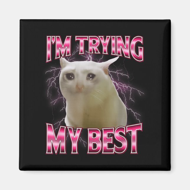 I'm Trying My Silly Crying Cat Meme Funny Cats Ani Magnet (Front)