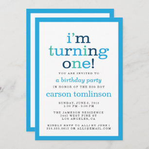 I'm Turning One! Blue Modern First Birthday Party Invitation