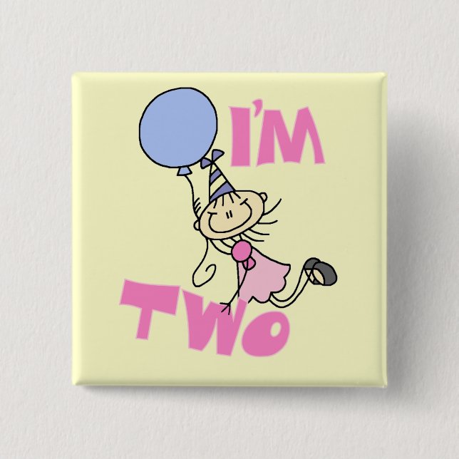I'm Two Stick Figure Girl Birthday T-shirts 15 Cm Square Badge (Front)