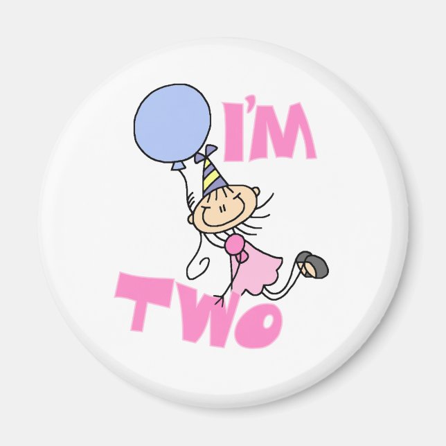 I'm Two Stick Figure Girl Birthday T-shirts Magnet (Front)