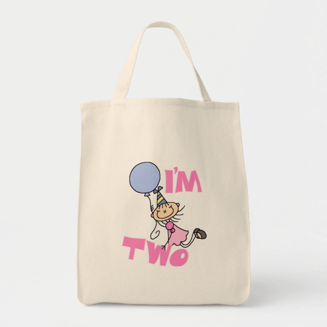 I'm Two Stick Figure Girl Birthday T-shirts Tote Bag (Front)