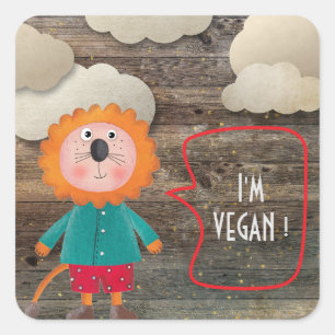I'M VEGAN VEGETARIAN SWEET RUSTIC LION CLOWDS SQUARE STICKER