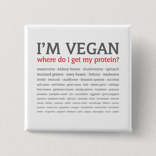 I'm Vegan: Where do I get my protein? 15 Cm Square Badge (Front)