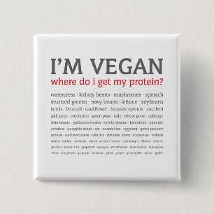 I'm Vegan: Where do I get my protein? 15 Cm Square Badge
