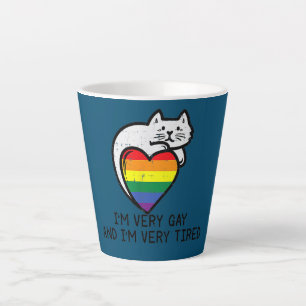 I'm Very Gay And Very Tired Funny LGBT Cat Pride Latte Mug