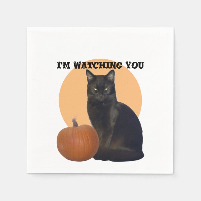 I'm Watching You | Black Cat and Orange Pumpkin Napkin (Front)