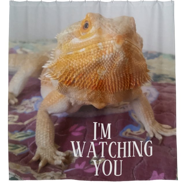 I'M WATCHING YOU Funny Bearded Dragon Photo Design Shower Curtain (Front)