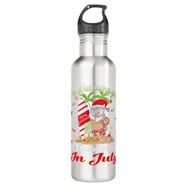 I'm Watching You Santa Christmas In July Tank Top 710 Ml Water Bottle (Front)