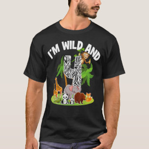 I'm Wild And 4 Years Old 4th Birthday Animal Party T-Shirt