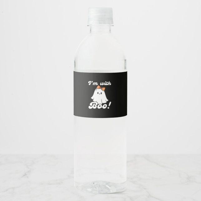 Im With Boo Funny Retro Style Water Bottle Label (Front)