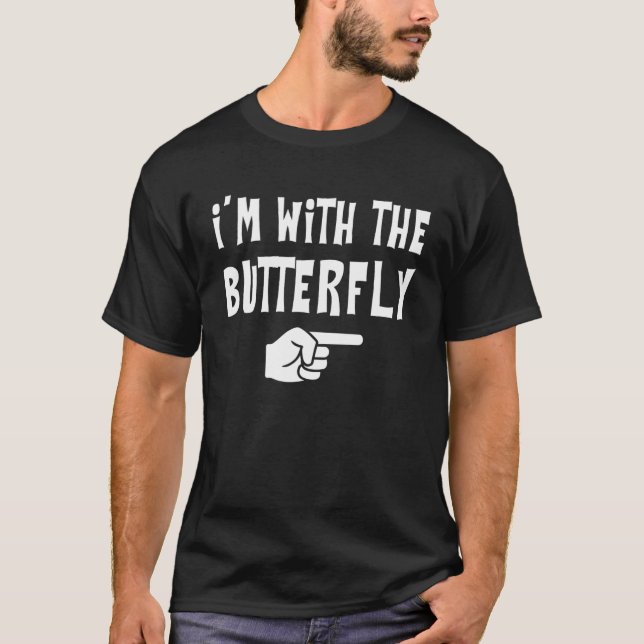 I'm With Butterfly Halloween Costume Party Couples T-Shirt (Front)
