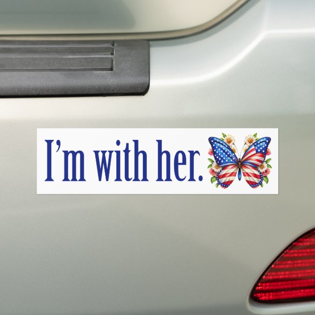 I'm With Her Cute Kamala Harris Butterfly Bumper Sticker (On Car)