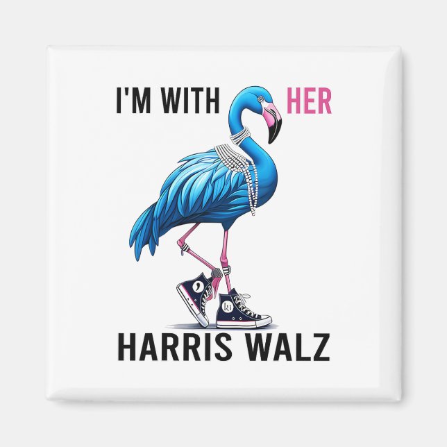 I'm With Her Harris W Flamingo Vote Blue  Magnet (Front)
